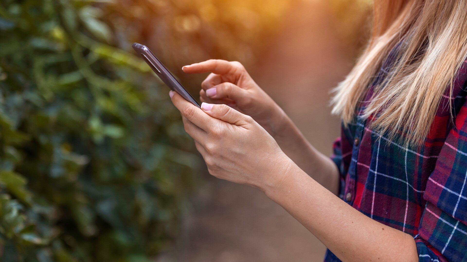 Asesora agrícola usando un teléfono inteligente entre los cultivos
